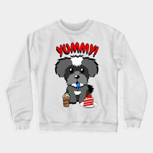 Cute schnauzer dog is having coffee and cake Crewneck Sweatshirt